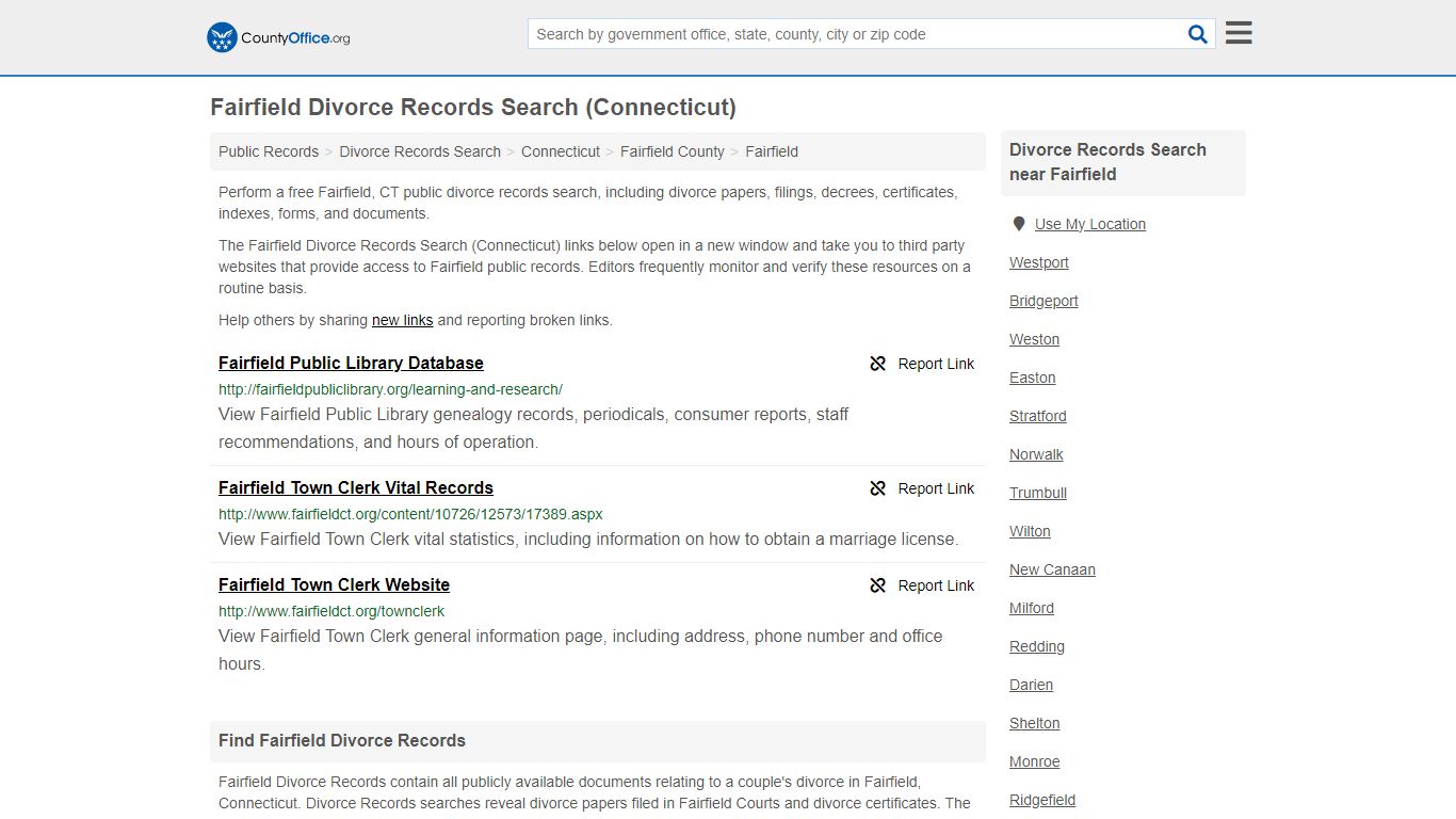 Fairfield Divorce Records Search (Connecticut) - County Office